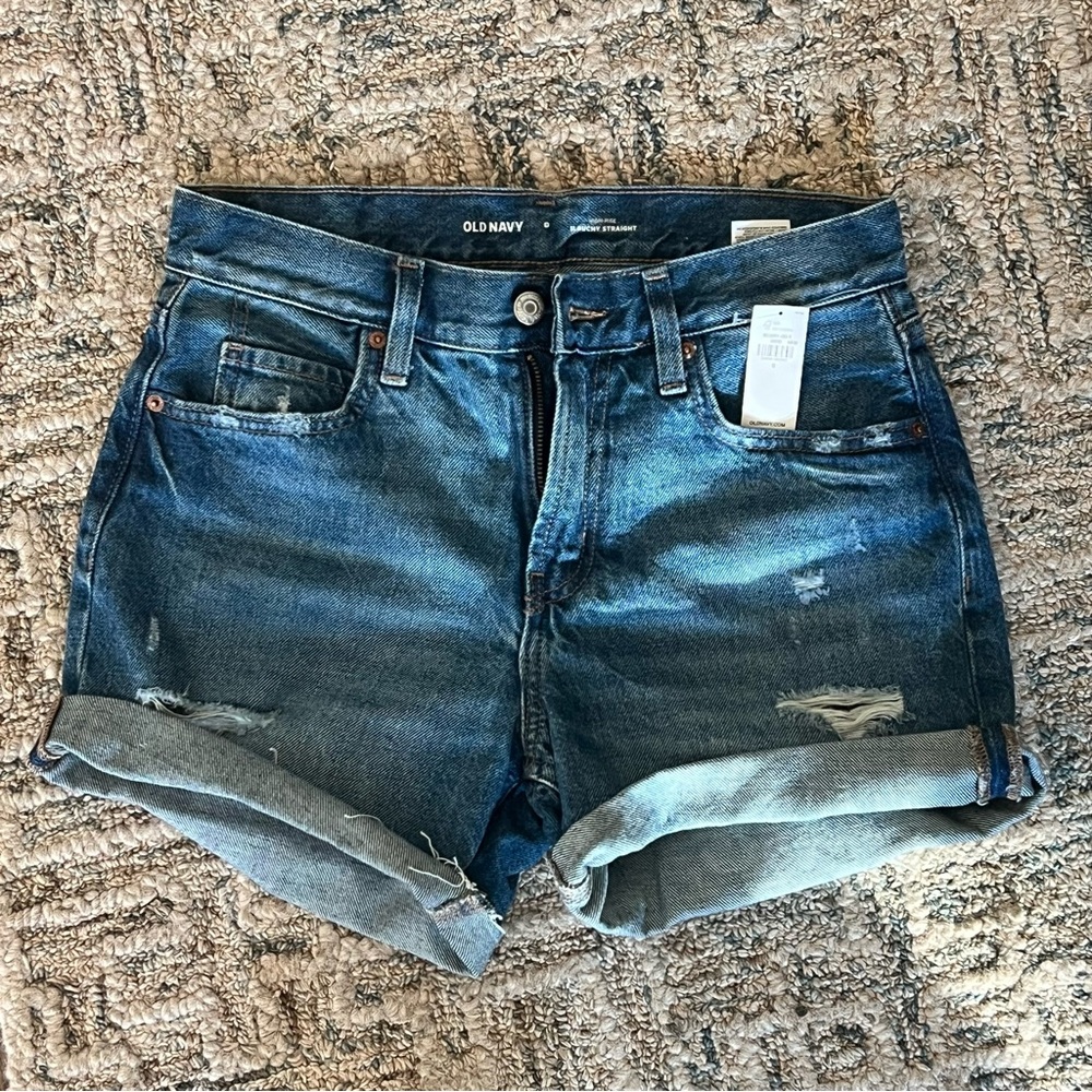 NWT Distressed Denim high rise slouchy straight shorts
